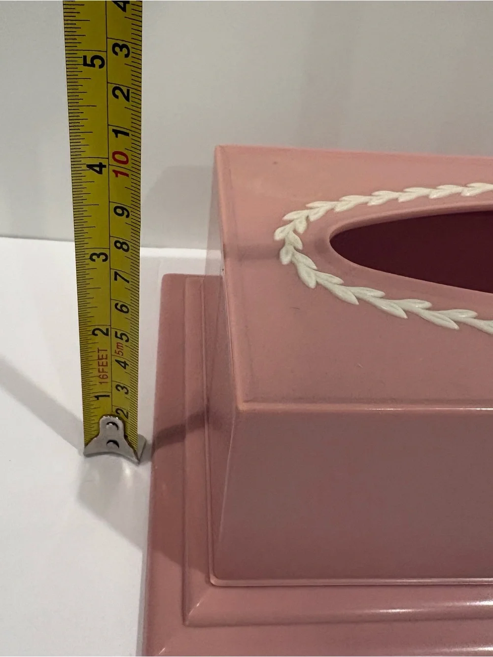 Vtg MCM Tissue Box Holder Bathroom Set Mauve Pink Plastic White Trim Fesco